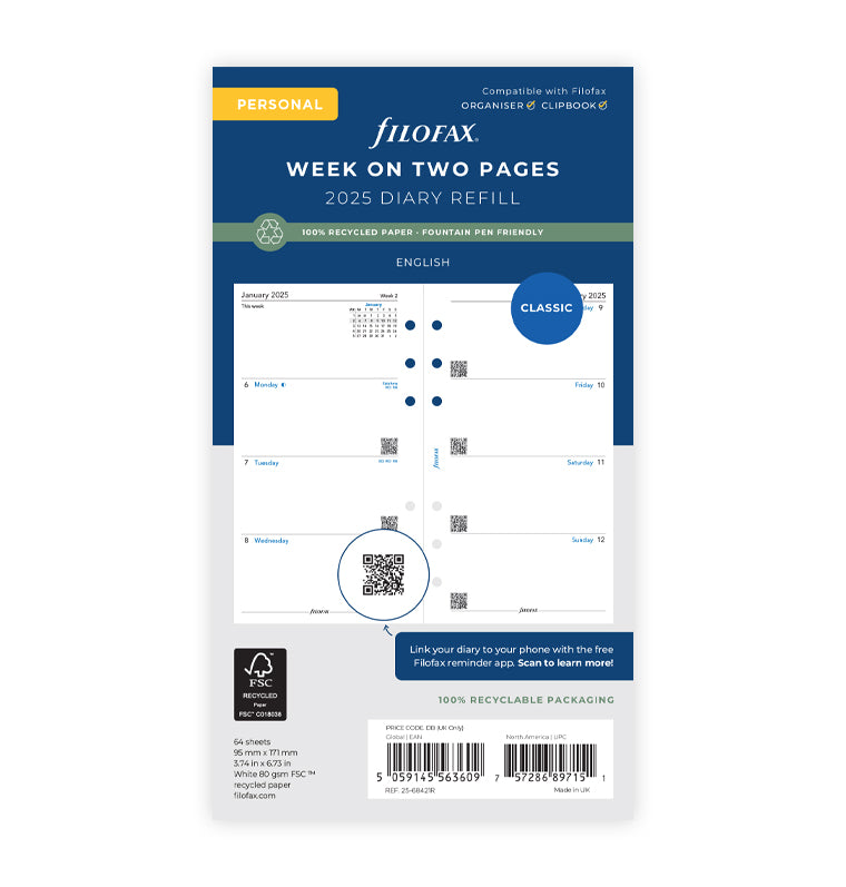 Week On Two Pages Diary - Personal 2025 English - Recycled Paper