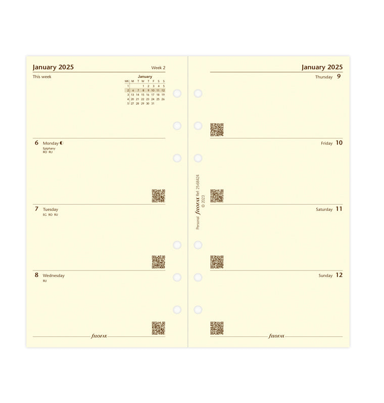 Week On Two Pages Diary - Personal Cotton Cream 2025 English