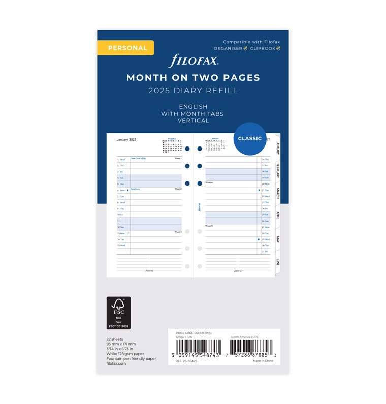 Month On Two Pages Diary With Tabs - Personal 2025 English