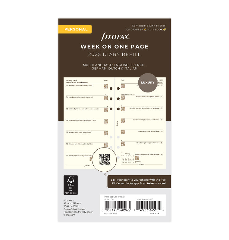 Filofax Pocket Week On Two Pages Diary - August 2019 To July 2020, Monday Start, 81mm X 120mm