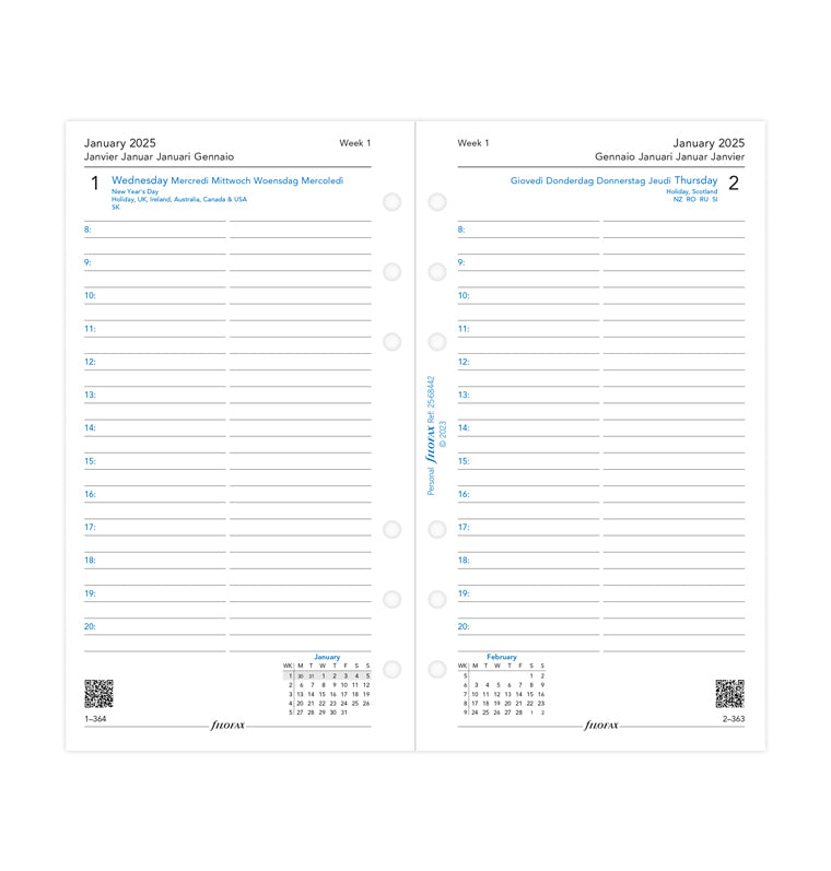 One Day On A Page Diary With Appointments - Personal 2025 Multilanguage