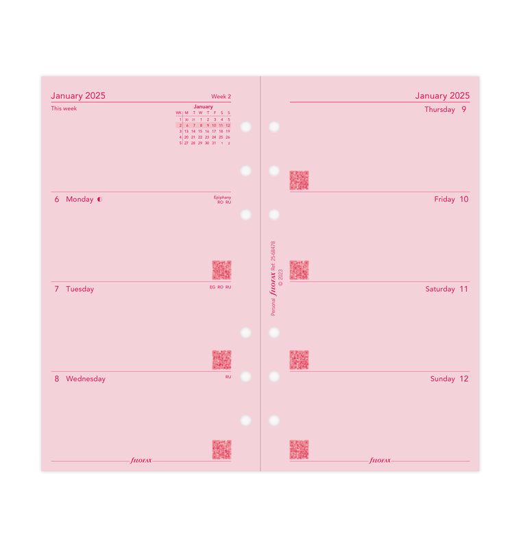 Week On Two Pages Diary - Personal Pink 2025