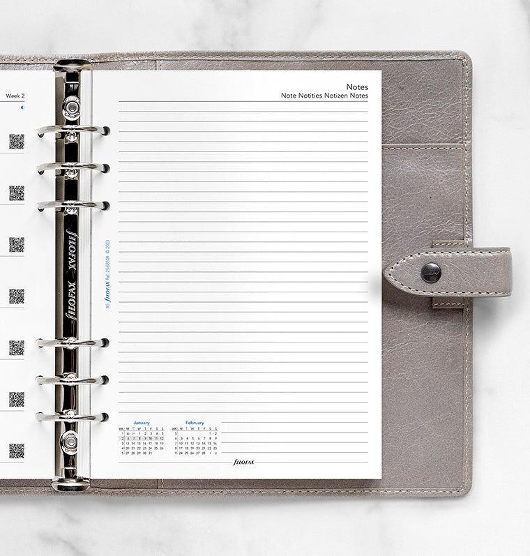 Week On One Page Diary With Notes - A5 2025 Multilanguage