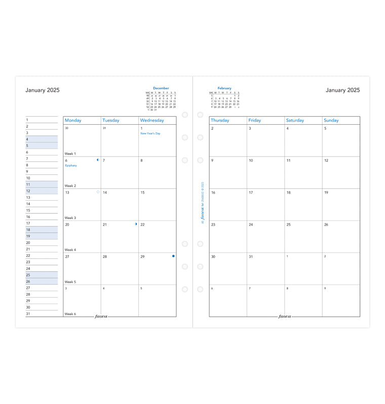 Month On Two Pages Diary - A5 2025 English
