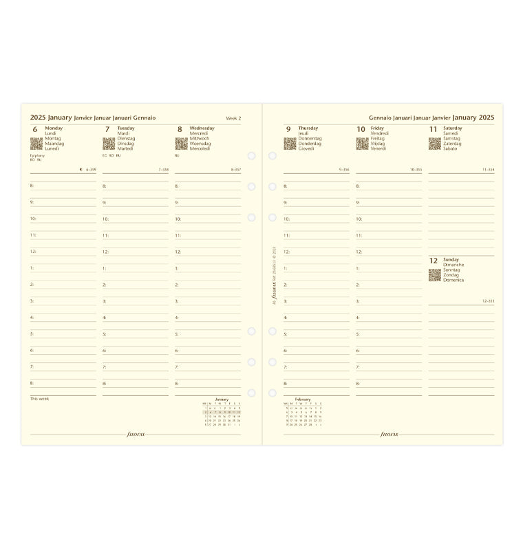 Week On Two Pages Diary With Appointments - A5 Cotton Cream 2025 Multilanguage