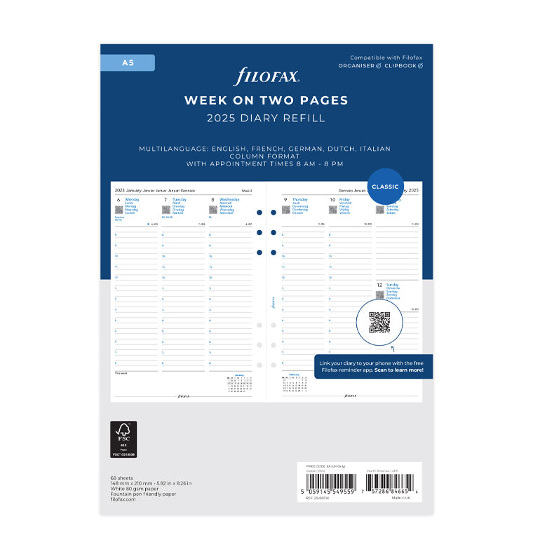 Week On Two Pages Diary With Appointments - A5 2025 Multilanguage