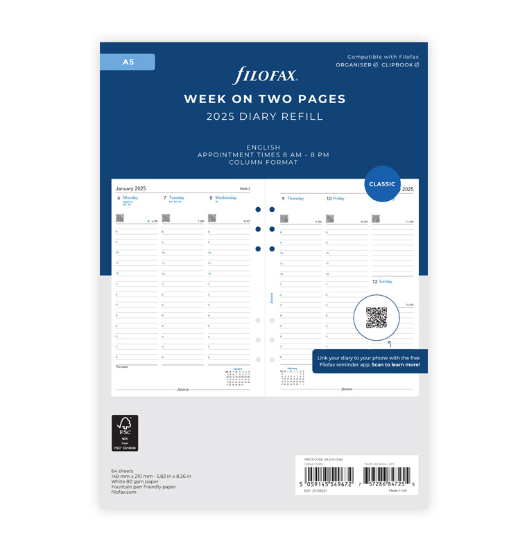 Week On Two Pages Diary With Appointments - A5 2025 English