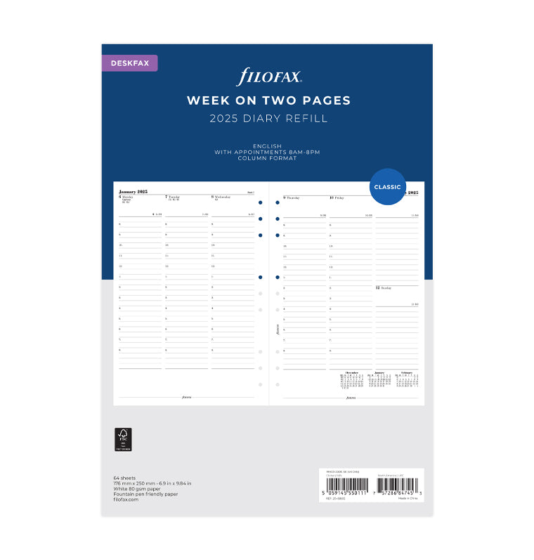 Week On Two Pages Diary With Appointments - Deskfax 2025 English
