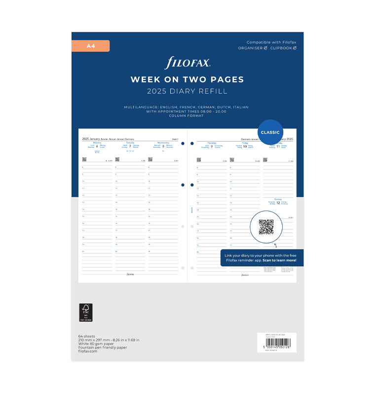 Week On Two Pages Diary With Appointments - A4 2025 Multilanguage