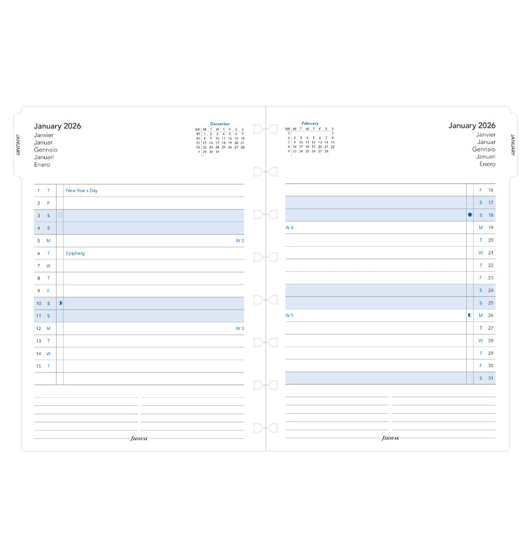 Filofax Refillable Notebook Month Planner Refill - A5 2026 Multilanguage 26-15210