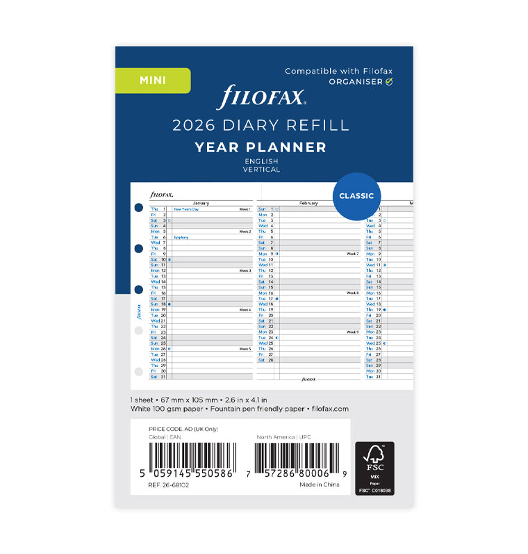 Vertical Year Planner Mini 2026 Filofax Filofax UK Vertical year planner mini 2026 filofax filofax uk
