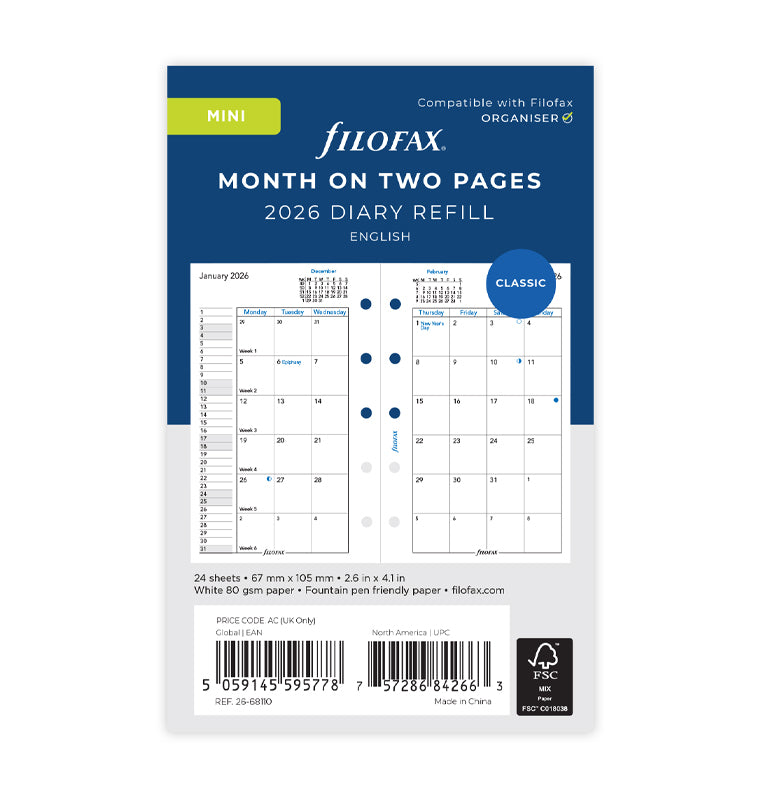 Filofax A5 2025 Floral Diary Refill – Week-on-2-Pages With QR Code & App Sync