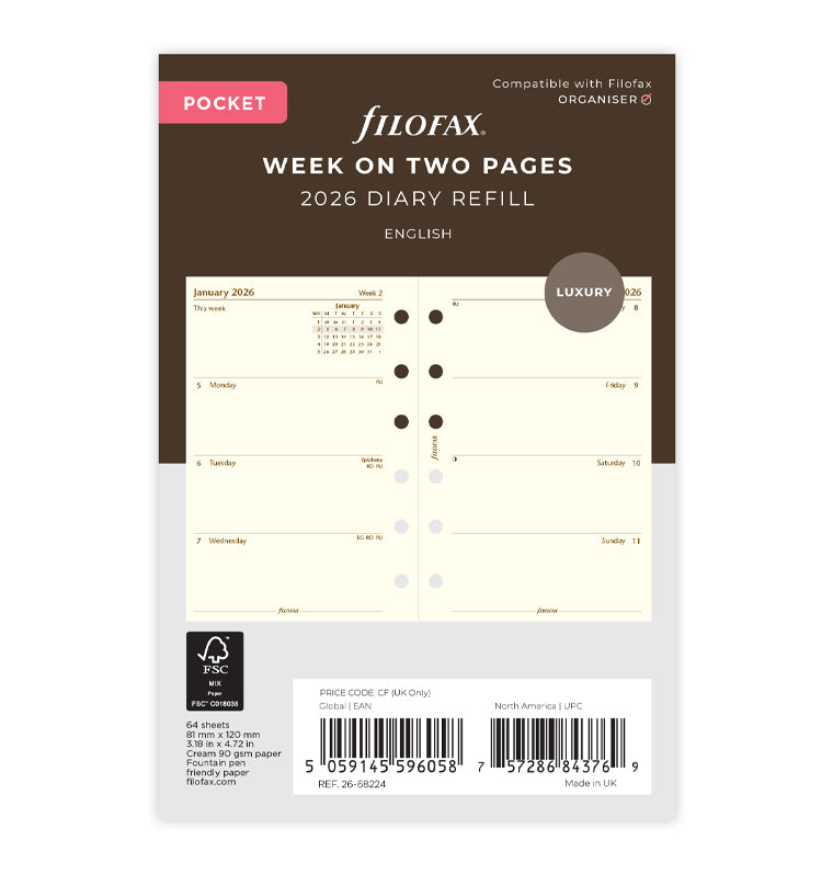 Filofax Kalender Pocket 1 Woche auf 2 Seiten cotton cream(deutsch)2026 Filofax Kalender Pocket 1 Woche auf 2 Seiten cotton cream(deutsch)2026
