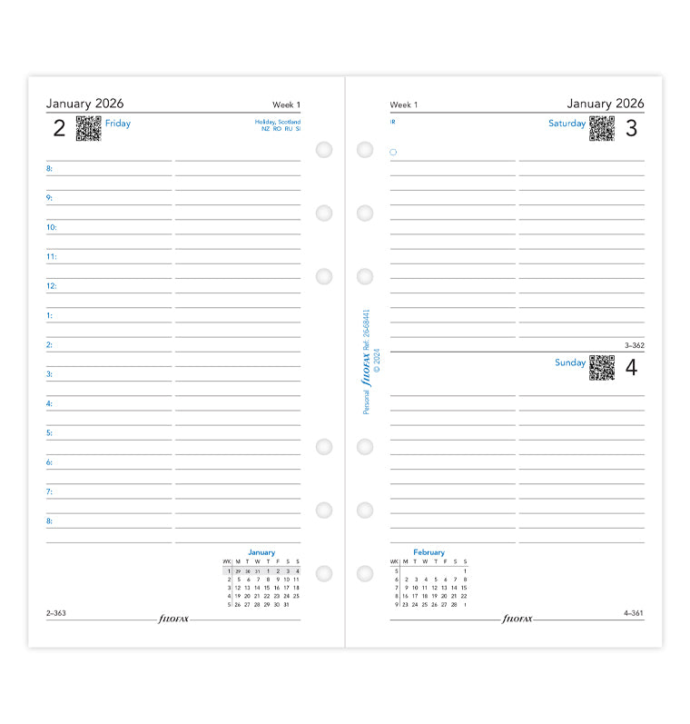 Filofax Recharge pour agenda - Format A5 - 1 jour sur une page avec Filofax Recharge pour agenda - Format A5 - 1 jour sur une page avec