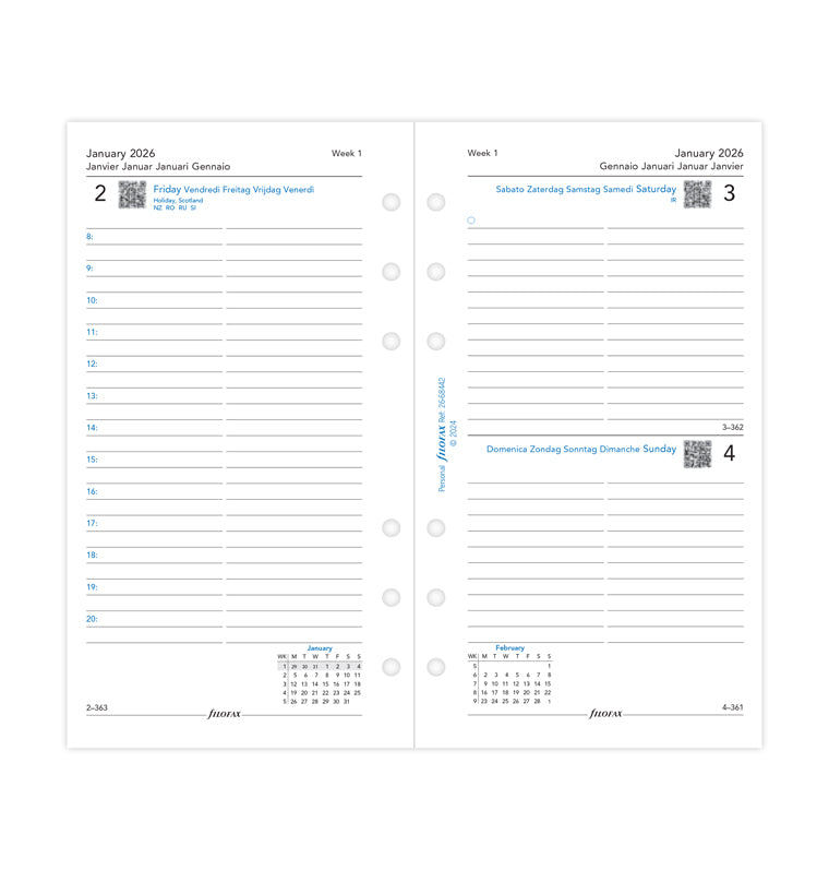 Filofax Agenda personnel 2026 jour par page 5 langues 26-68442 Filofax Agenda personnel 2026 jour par page 5 langues 26-68442