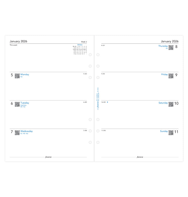 Filofax Pocket 2025 Diary Refill - Week On Two Pages, Recycled Paper (English)