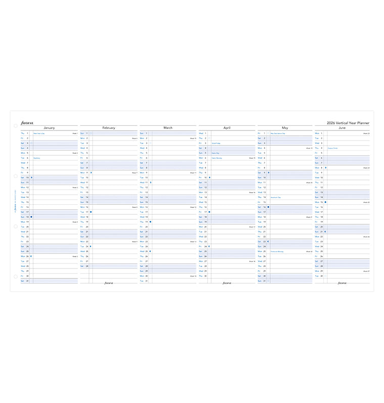 Vertical Year Planner - A4 2026 English