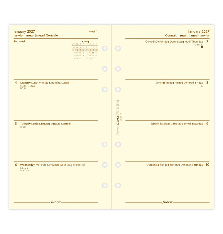 Week on Two Pages Diary - Personal Cotton Cream 2027 | Filofax – Filofax UK