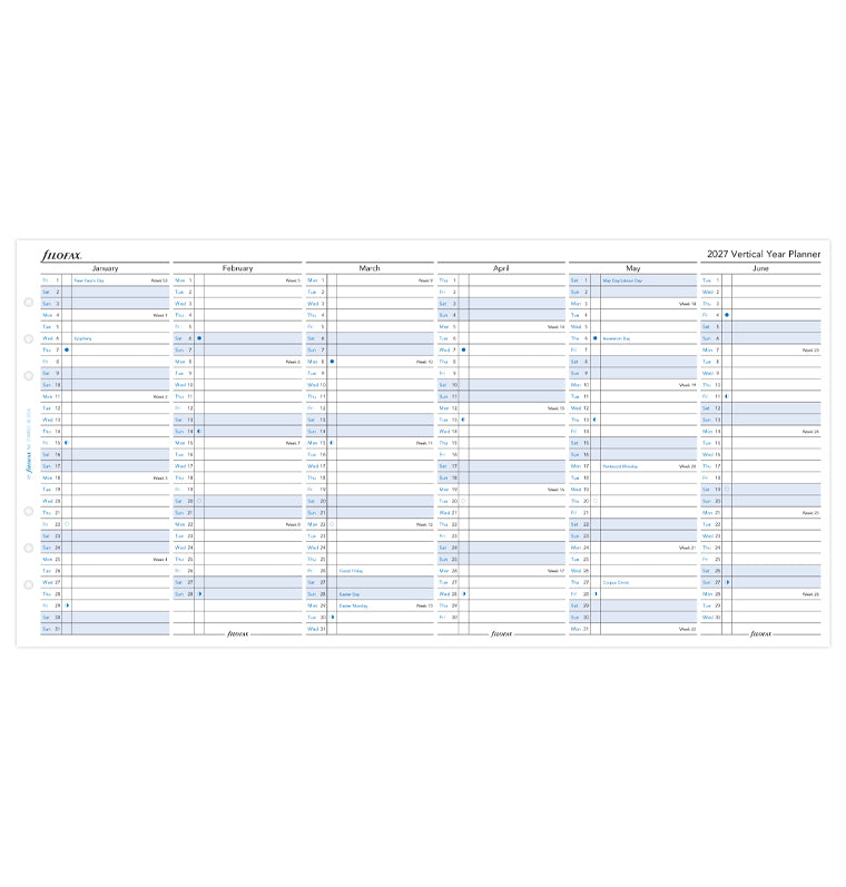 Filofax Vertical Year Planner - A5 2027 English 27-68501