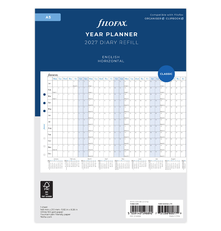 Filofax Horizontal Year Planner - A5 2027 English 27-68506
