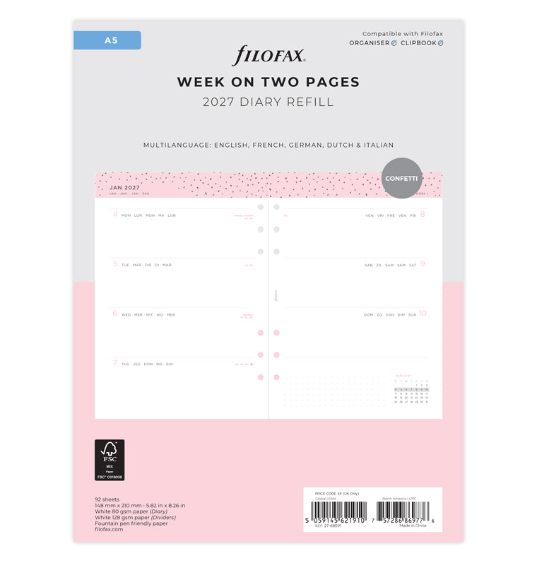Confetti Week on Two Pages Diary Refill - A5 2027 | Filofax – Filofax UK