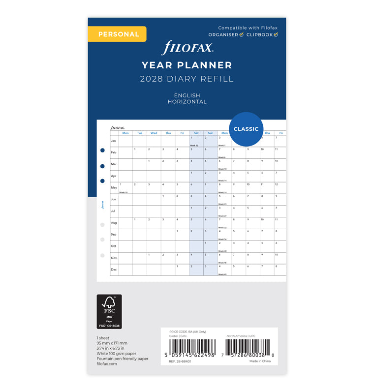 Horizontal Year Planner - Personal 2028 English | Filofax – Filofax UK