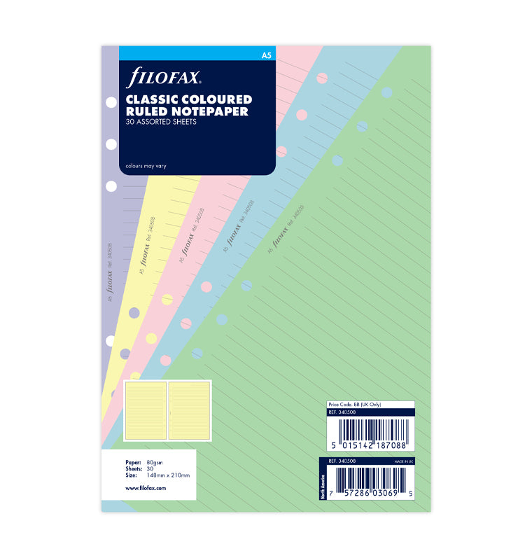 Classic Coloured Ruled Notepaper A5 Refill