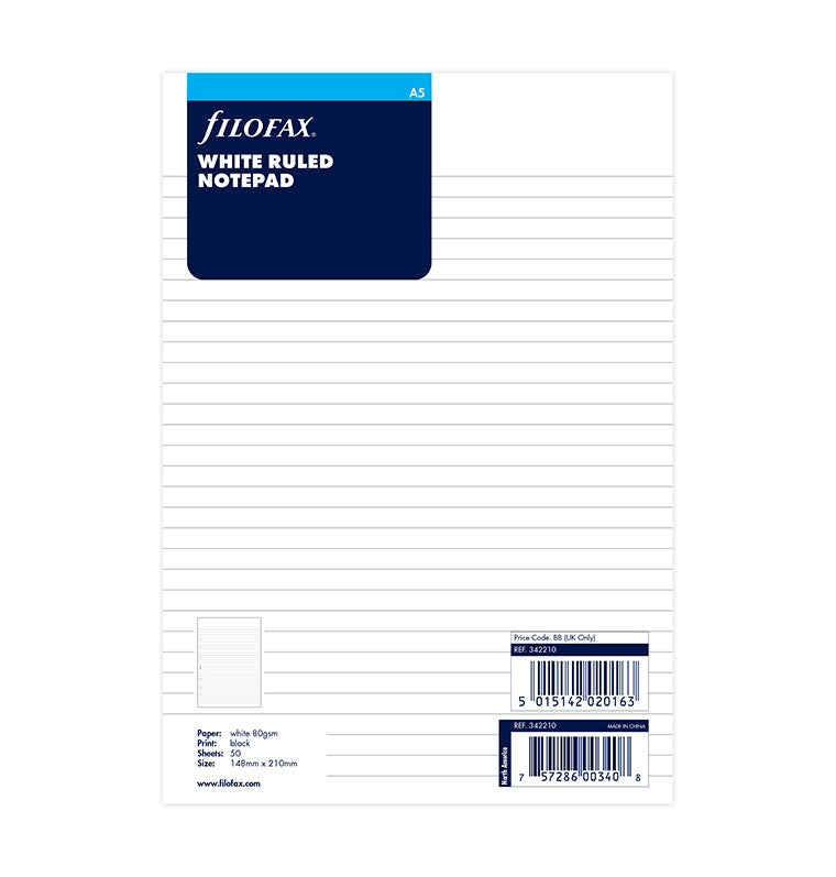 White Ruled Notepad Refill A5 - Filofax – Filofax UK