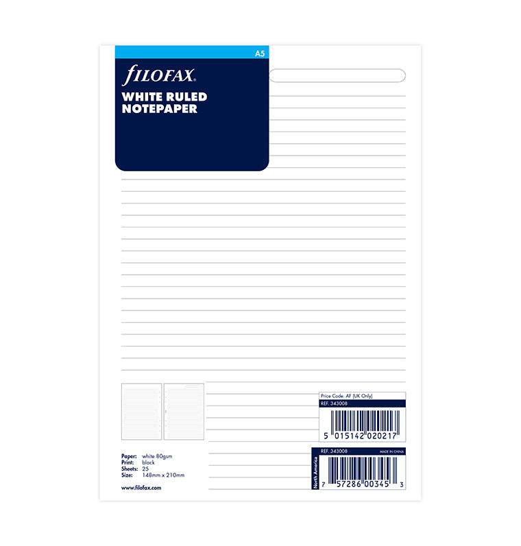 White Ruled Notepaper Refill - A5