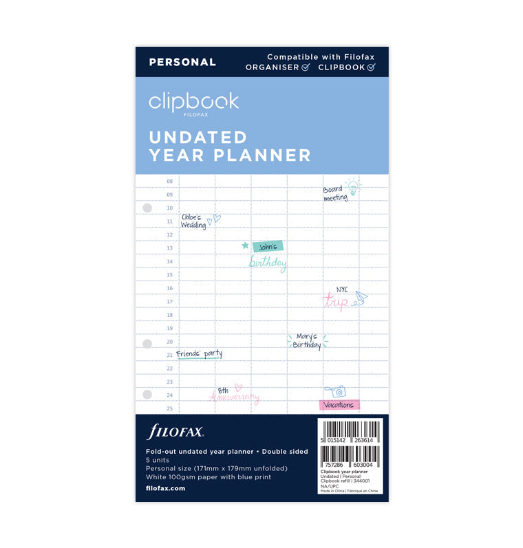 Clipbook Undated Year Planner Refill Personal - Filofax – Filofax UK