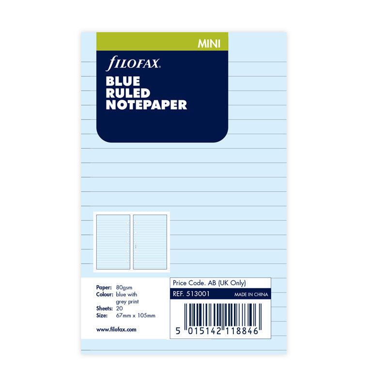 Blue Ruled Notepaper Mini Refill