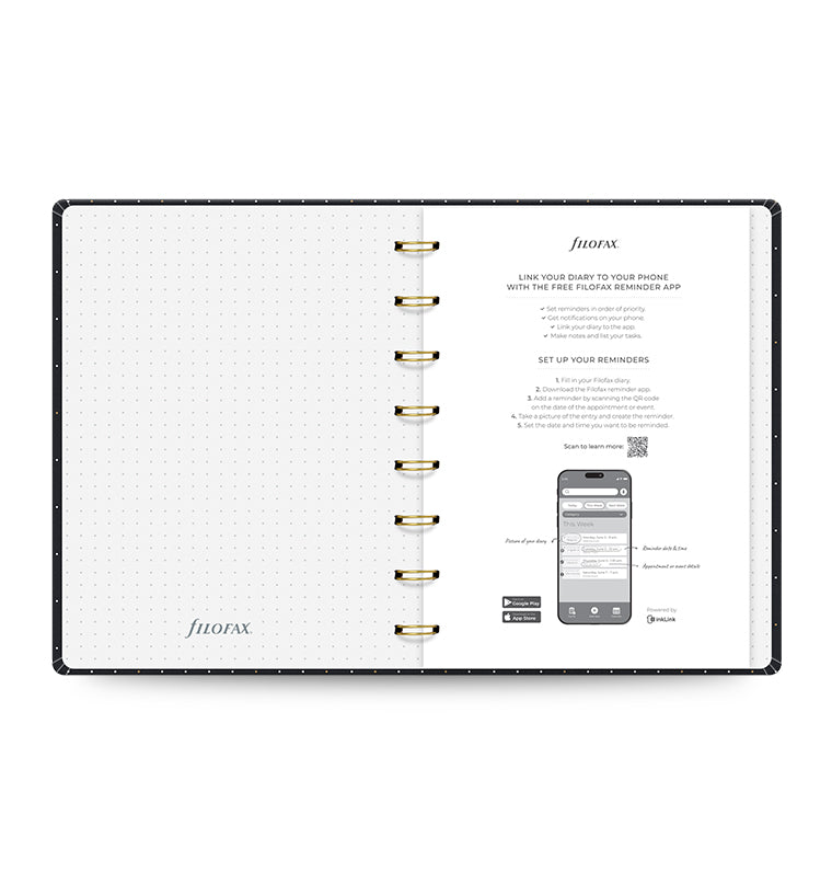 Agenda Organiseur Filofax Original A5 - Cuir épais, Calendrier 2026 Inclus, Couleur Noire, Format Pratique