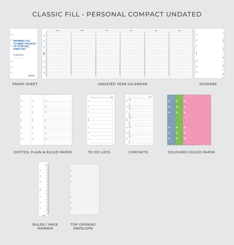 Filofax UK Classic Fill Undated - Personal Compact