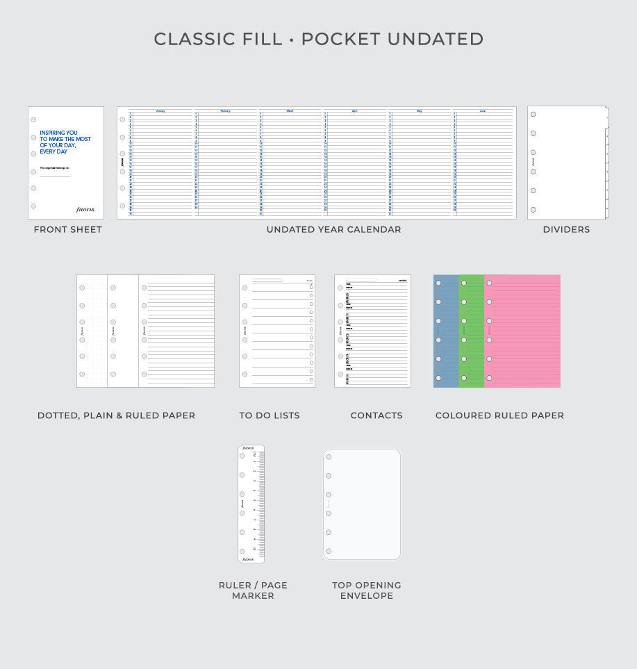 Filofax UK Classic Fill Undated - Pocket