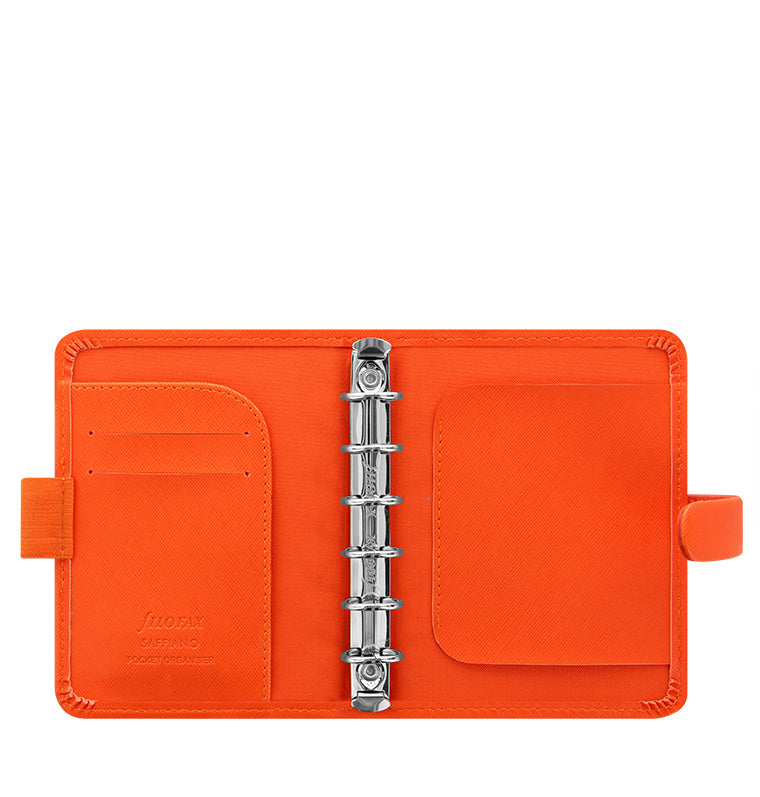 Filofax Saffiano Pocket Organiser in Bright Orange inside