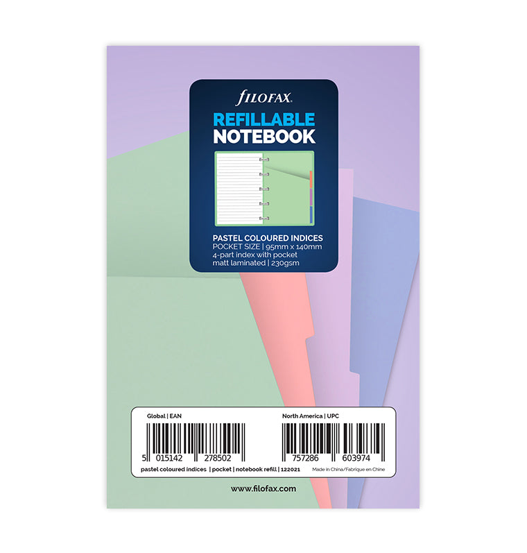 Pastel Pocket Dividers for Filofax Refillable Notebooks - in packaging