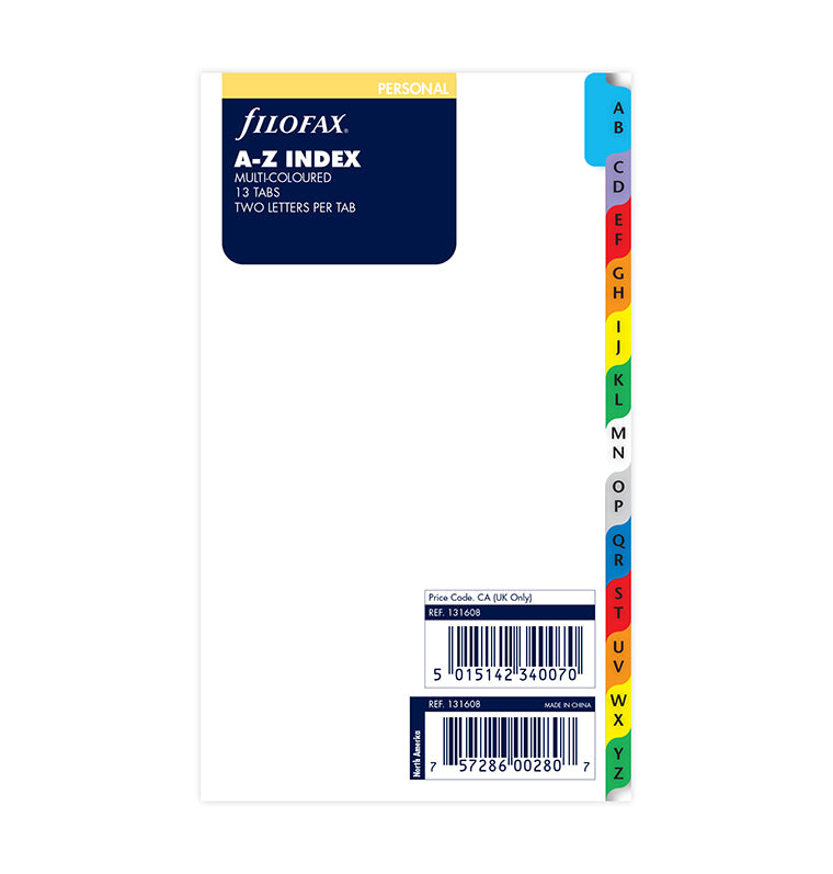 A-Z Dividers with Coloured Tabs - Personal