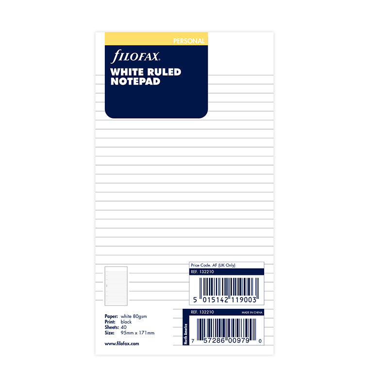 White Ruled Notepad Refill - Personal