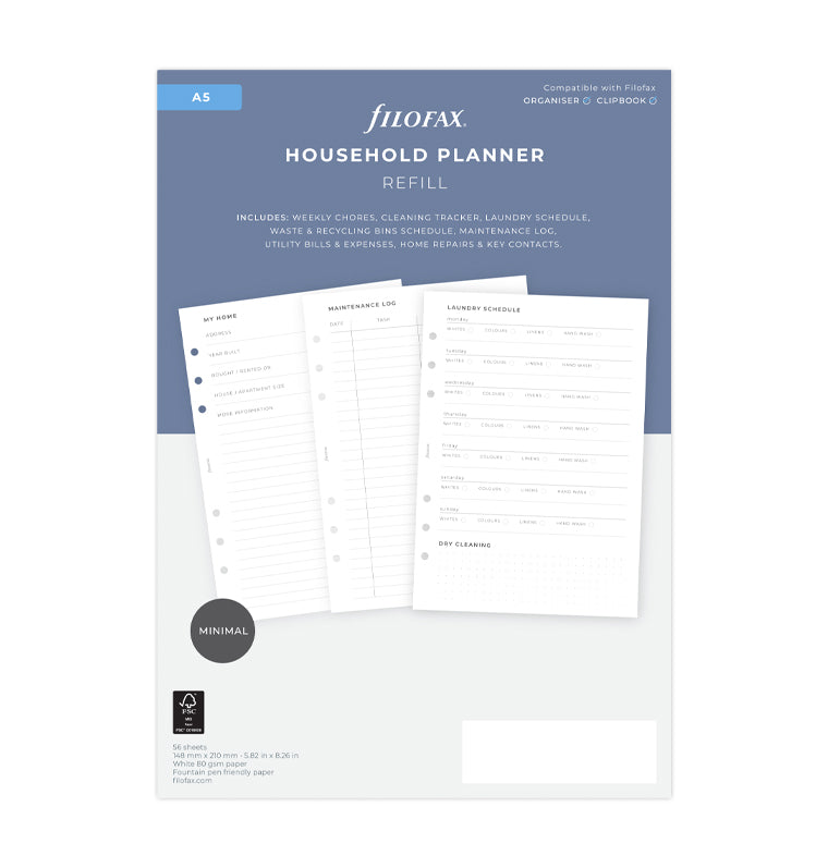 Filofax Household Planner Refill for A5 Organisers and Clipbook - Packaging
