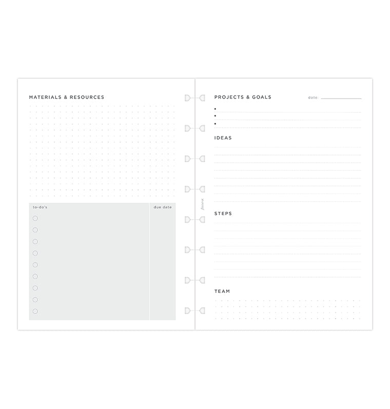 Projects & Goals Notebook Refill Layout - fits Filofax A5 Refillable Notebooks