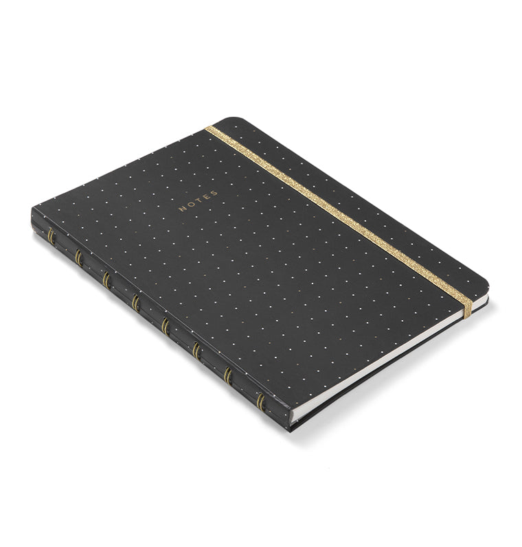 Filofax Black Moonlight A5 Refillable Notebook with Gold Elastic closure