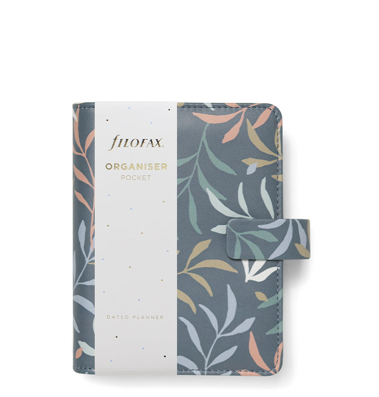 Filofax Botanical Pocket Organiser in Blue with packaging
