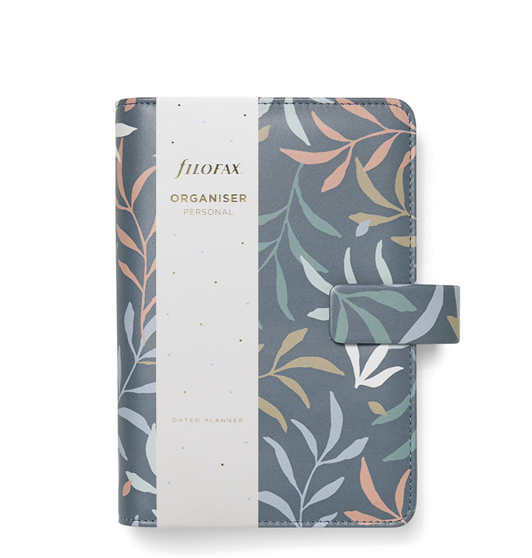 Filofax Botanical Personal Organiser in Blue with packaging