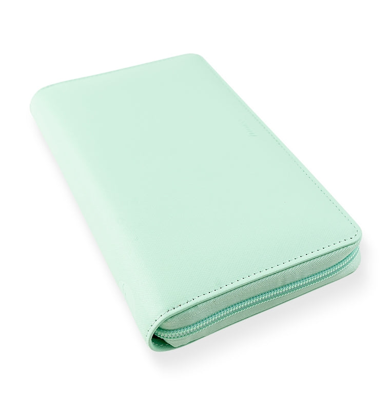 Filofax Saffiano Personal Compact Zip Organiser in Neo Mint - can be used as a wallet or purse
