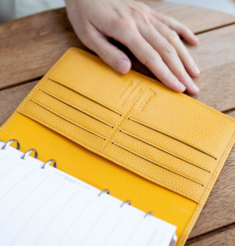 Filofax Finsbury Personal Leather Organiser in Mustard Yellow - inside pockets