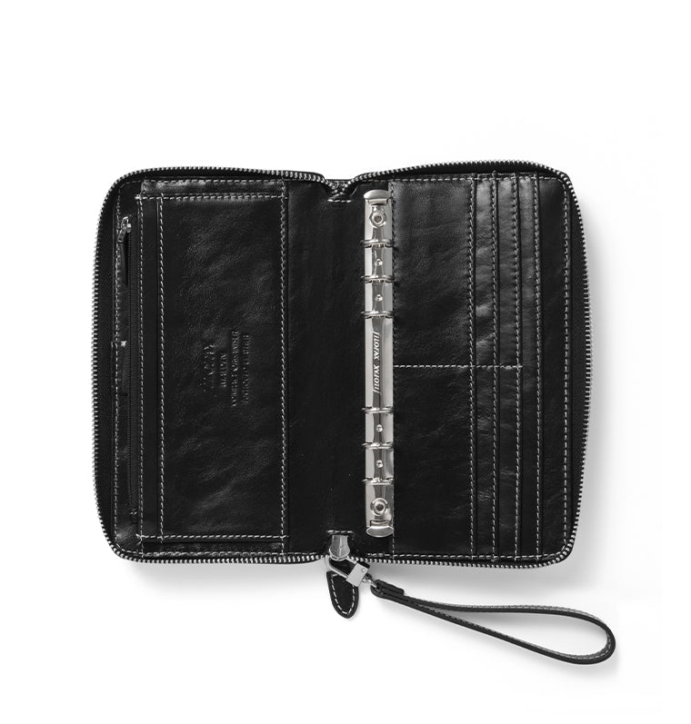 Filofax Malden Personal Compact Zip Leather Organiser in Black - with credit card pockets and zipped pocket for purse functionality