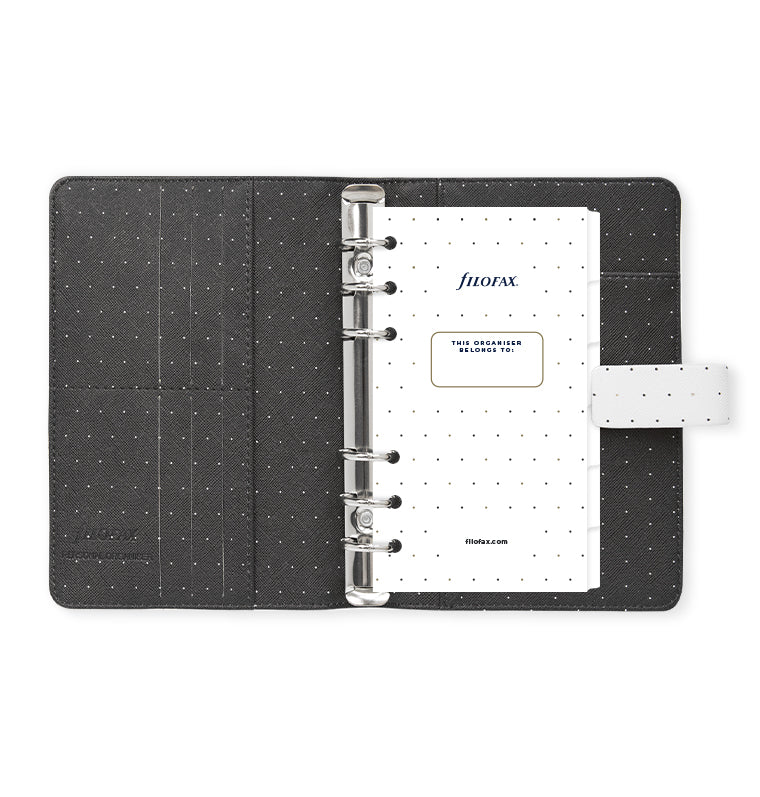 Filofax Moonlight Personal Organiser in White with contents