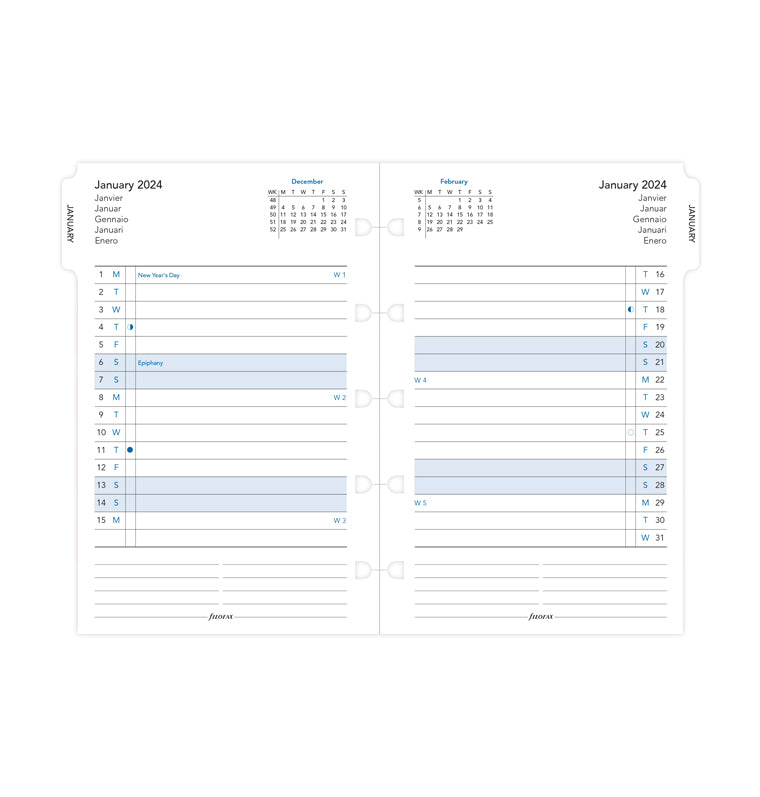 Refillable Notebook Month Planner Refill - Pocket 2024 Multilanguage - Filofax