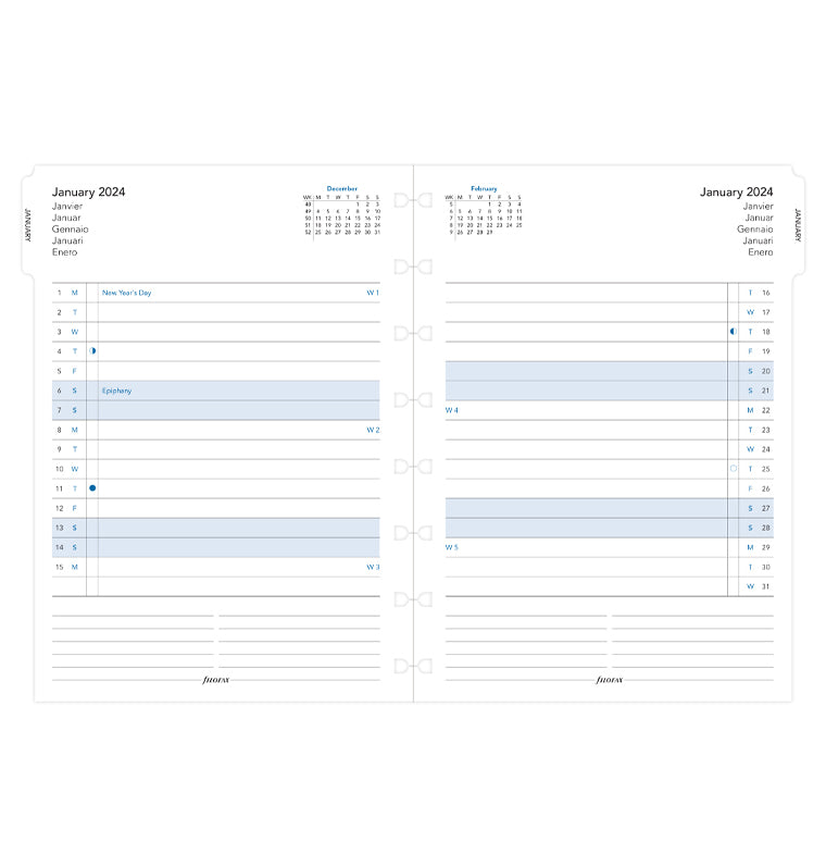 Refillable Notebook Month Planner Refill - A5 2024 Multilanguage - Filofax