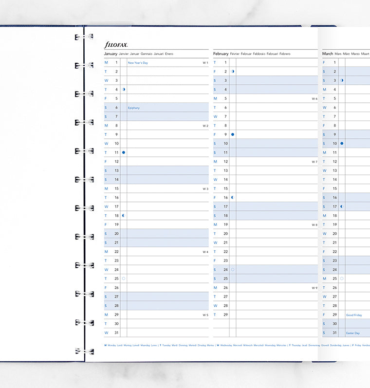 Refillable Notebook Year Planner Refill - A4 2024 Multilanguage - Filofax